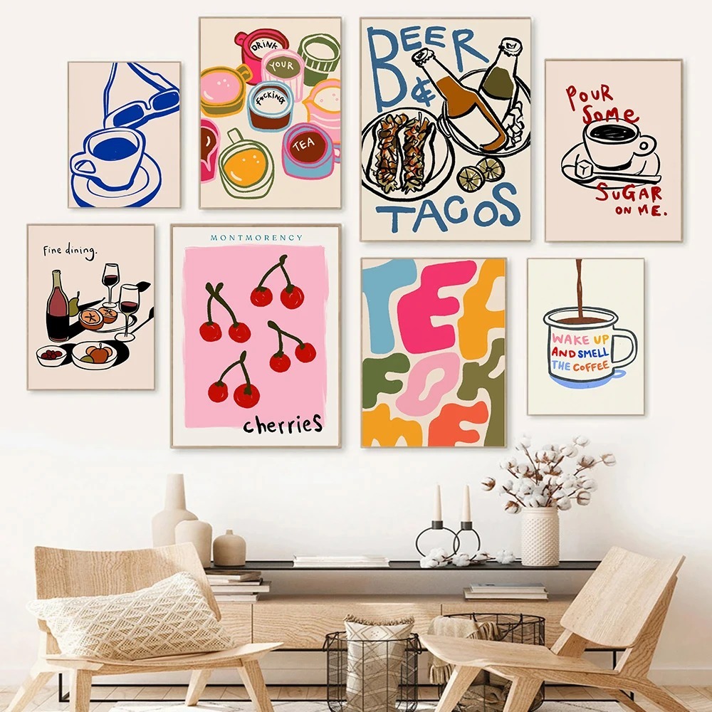 Coffee Tea Poster - Caffetteria Tè pomeridiano Croissant Tazza di
