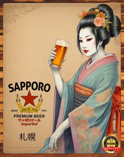 Coffee Tea Poster - Giappone-Geisha-Sapporo Beer-molto raro-cartello in metallo